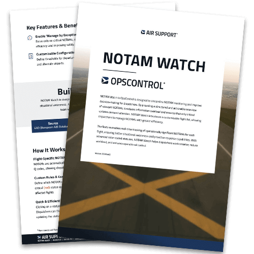 A feature document that describes key features and benefits for OpsControl's feature NOTAM Watch.