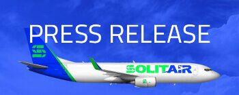 Press release banner featuring SolitAir cargo aircraft flying against blue sky background with bold headline text.