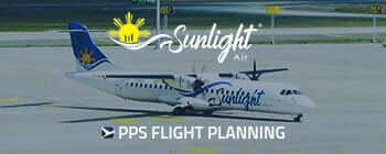 Sunlight aircraft on airport runway with PPS Flight Planning branding displayed in promotional banner.
