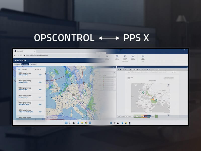 Screenshot of OpsControl and PPS X integration, showing flight planning maps and documents for seamless workflow management.